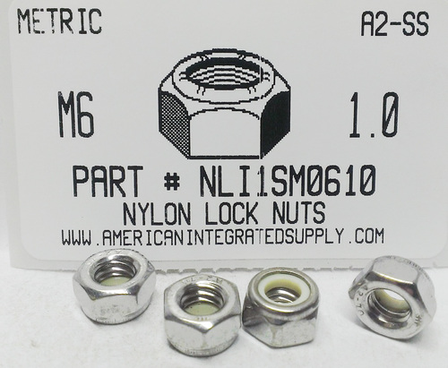 M6-1.00 HEX NYLON INSERT LOCKNUT A2 STAINLESS STEEL D985