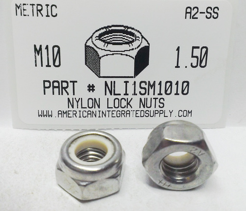 M10-1.50 HEX NYLON INSERT LOCKNUT A2 STAINLESS STEEL D985