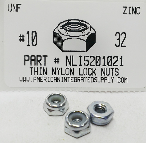 10-32 THIN HEX NYLON INSERT LOCK NUT NTM STYLE STEEL ZINC PLATED