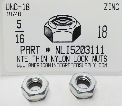 5/16-18 THIN HEX NYLON INSERT LOCK NUT NTE STYLE STEEL ZINC PLATED