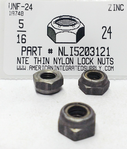 5/16-24 THIN HEX NYLON INSERT LOCK NUT NTE STYLE STEEL ZINC PLATED