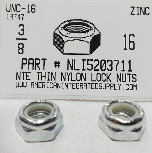 3/8-16 THIN HEX NYLON INSERT LOCK NUT NTE STYLE STEEL ZINC PLATED