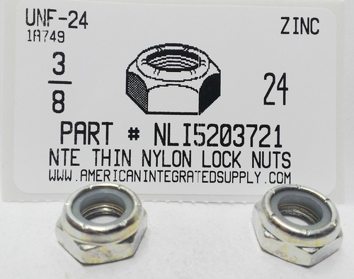 3/8-24 THIN HEX NYLON INSERT LOCK NUT NTE SERIES STEEL ZINC PLATED