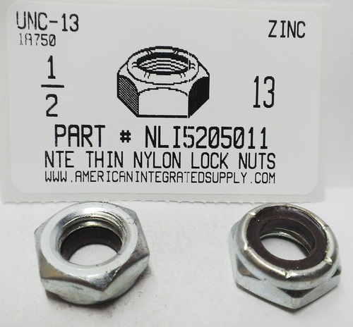 1/2-13 THIN HEX NYLON INSERT LOCK NUT NTE STYLE STEEL ZINC PLATED