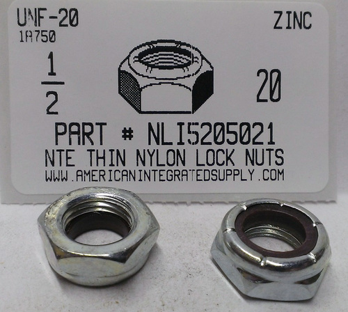 1/2-20 THIN HEX NYLON INSERT LOCK NUT NTE STYLE STEEL ZINC PLATED