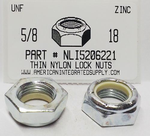 5/8-18 THIN HEX NYLON INSERT LOCK NUT NTE STYLE STEEL ZINC PLATED