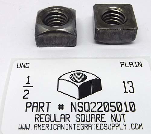 1/2-13 REGULAR SQUARE NUT STEEL PLAIN 13/16 AF X 7/16 TH