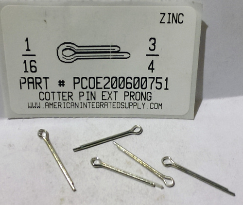 1/16X3/4 COTTER PIN EXTENDED PRONG STEEL ZINC PLATED