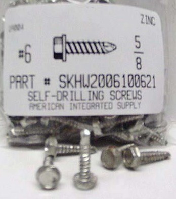 #6X5/8 HEX WASHER HEAD SELF DRILLING SCREW #2 POINT STEEL ZINC PLATED