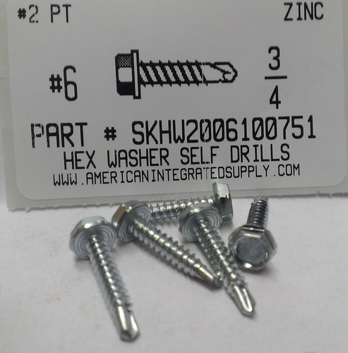 #6X3/4 HEX WASHER HEAD SELF DRILLING SCREW #2 POINT STEEL ZINC PLATED