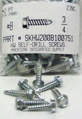 #8X3/4 HEX WASHER HEAD SELF DRILLING SCREW #2 POINT STEEL ZINC PLATED