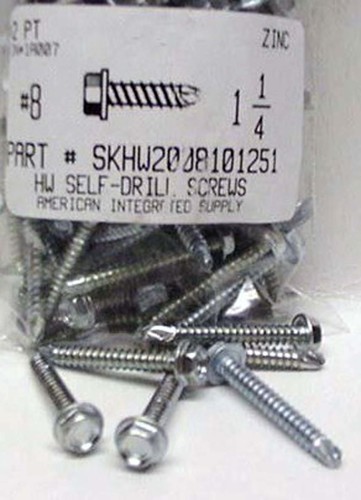 #8X1-1/4 HEX WASHER HEAD SELF DRILLING SCREW #2 POINT STEEL ZINC PLATED