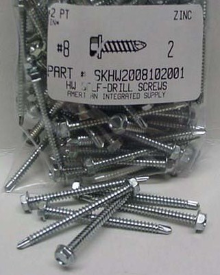 #8X2 HEX WASHER HEAD SELF DRILLING SCREW #2 POINT STEEL ZINC PLATED