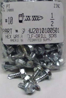 #10X1/2 HEX WASHER HEAD SELF DRILLING SCREW #2 POINT STEEL ZINC PLATED