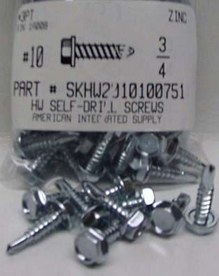 #10X3/4 HEX WASHER HEAD SELF DRILLING SCREW #3 POINT STEEL ZINC PLATED