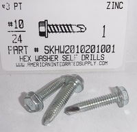 #10-24X1 HEX WASHER HEAD SELF DRILING SCREW #3 POINT STEEL ZINC PLATED