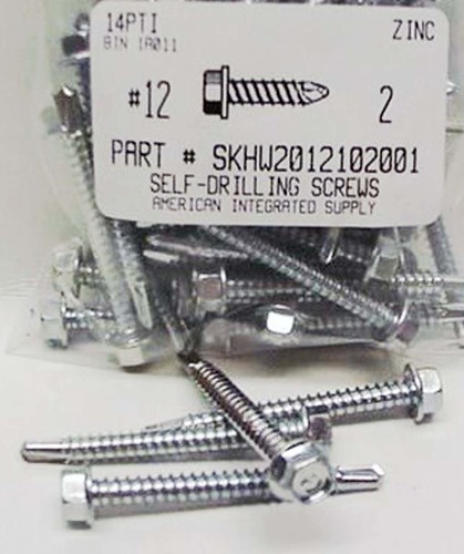 #12X2 HEX WASHER HEAD SELF DRILLING SCREW #3 POINT STEEL ZINC PLATED