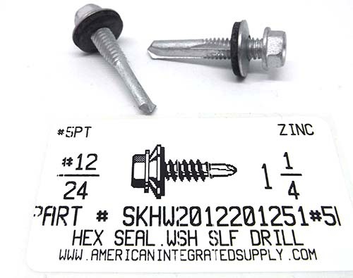 #12-24X1-1/4 HEX WASHER HEAD SELF DRILLING SCREW #5 POINT WITH BONDED SEALING WASHER