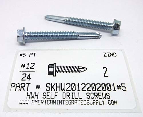 #12-24X2 HEX WASHER HEAD SELF DRILLING SCREW #5 POINT STEEL ZINC PLATED