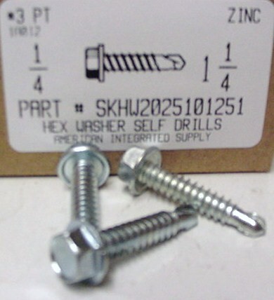 #14X1-1/4 HEX WASHER HEAD SELF DRILLING SCREW #3 POINT STEEL ZINC PLATED