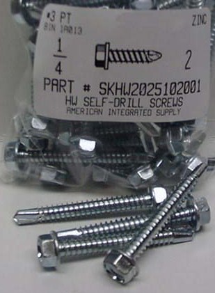 #14X2 HEX WASHER HEAD SELF DRILLING SCREW #3 POINT STEEL ZINC PLATED