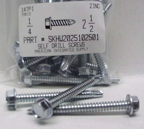 #14X2-1/2 HEX WASHER HEAD SELF DRILLING  SCREW #3 POINT STEEL ZINC PLATED