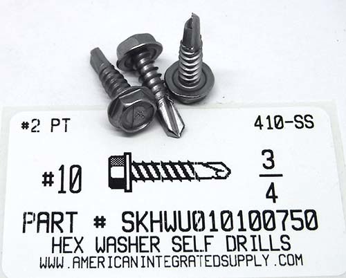 #10X3/4 HEX WASHER HEAD SELF DRILLING SCREW #3 POINT 410 STAINLESS STEEL