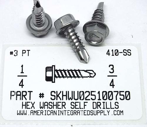 1/4X3/4 HEX WASHER HEAD SELF DRILLING SCREW #3 POINT 410 STAINLESS STEEL