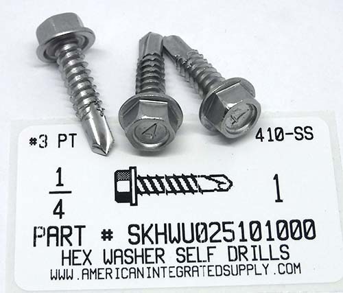 1/4X1 HEX WASHER HEAD SELF DRILLING SCREW #3 POINT 410 STAINLESS STEEL