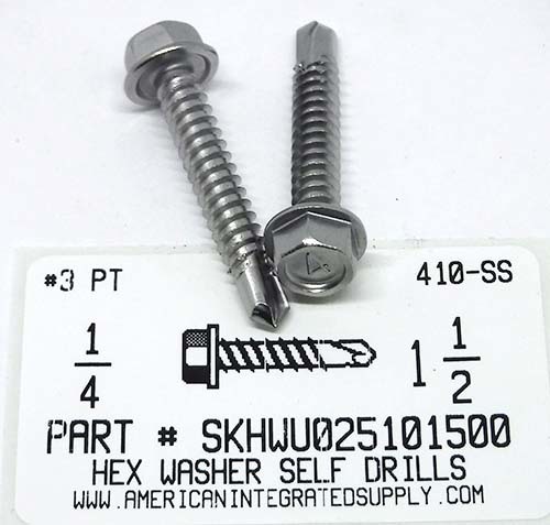 1/4X1-1/2 HEX WASHER HEAD SELF DRILLING SCREW #3 POINT 410 STAINLESS STEEL