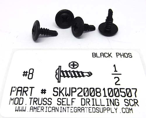 #8X1/2 MODIFIED TRUSS HEAD PHILLIPS SELF DRILLING SCREW STEEL BLACK PHOSPHATE