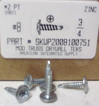 #8X3/4 MODIFIED TRUSS HEAD PHILLIPS K-LATH SELF DRILLING SCREW #2 POINT  STEEL  ZINC PLATED