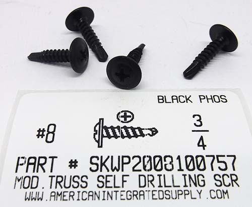 #8X3/4 MODIFIED TRUSS HEAD PHILLIPS SELF DRILLING SCREW STEEL BLACK PHOSPHATE