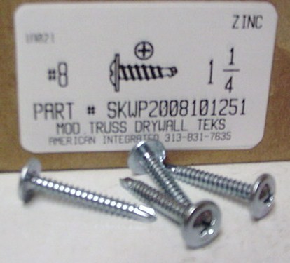 #8X1-1/4 MODIFIED TRUSS HEAD (K-LATH) PHILLIPS SELF DRILLING SCREW #2 POINT  STEEL ZINC PLATED