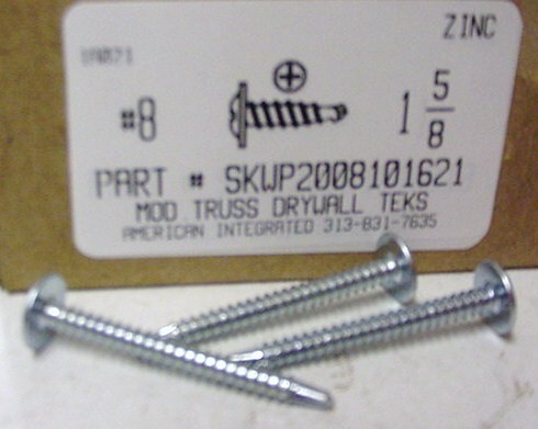 #8X1-5/8 MODIFIED TRUSS HEAD (K-LATH) PHILLIPS SELF DRILLING SCREW #2 POINT STEEL ZINC PLATED