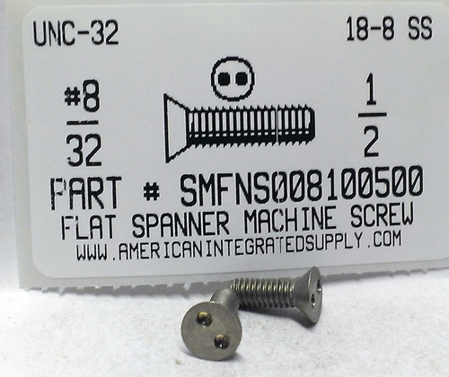 #8-32X1/2 FLAT HEAD SPANNER DRIVE MACHINE SCREW 18-8 STAINLESS STEEL