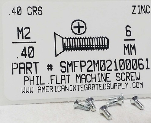 M2-.40X6mm FLAT HEAD PHILLIPS MACHINE SCREW STEEL ZINC D965