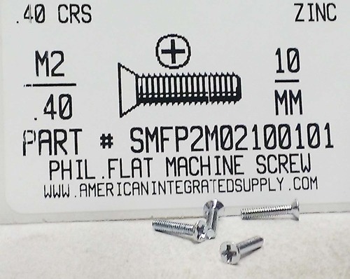 M2-.40X10mm FLAT HEAD PHILLIPS MACHINE SCREW STEEL ZINC D965