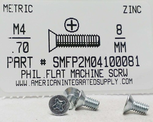 M4-.70X8mm FLAT HEAD PHILLIPS MACHINE SCREW STEEL ZINC D965