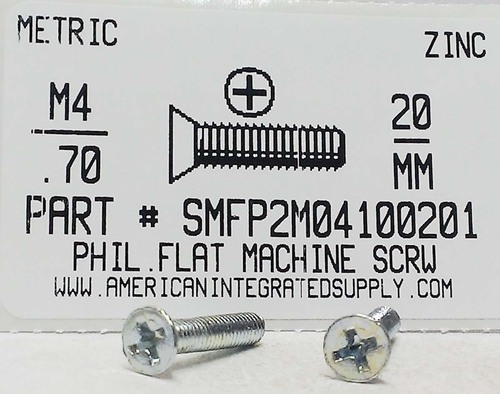 M4-.70X20mm FLAT HEAD PHILLIPS MACHINE SCREW STEEL ZINC D965