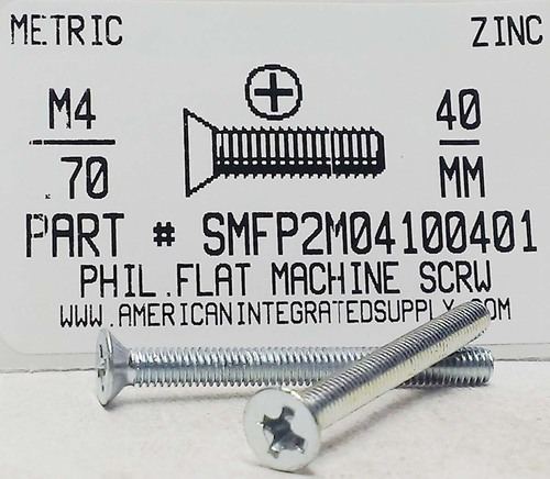 M4-.70X40mm FLAT HEAD PHILLIPS MACHINE SCREW STEEL ZINC D965