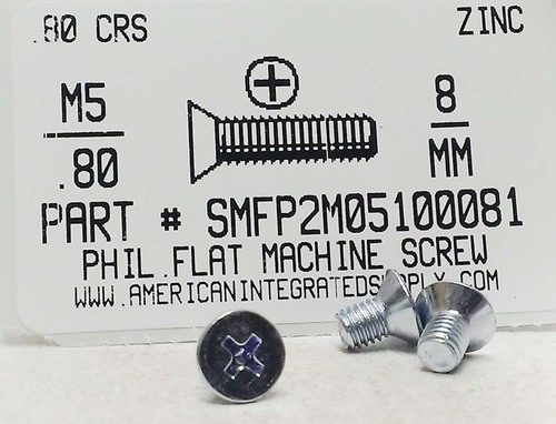 M5-.80X8mm FLAT HEAD PHILLIPS MACHINE SCREW STEEL ZINC D965