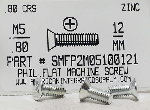 M5-.80X12mm FLAT HEAD PHILLIPS MACHINE SCREW STEEL ZINC D965