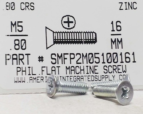 M5-.80X16mm FLAT HEAD PHILLIPS MACHINE SCREW STEEL ZINC D965