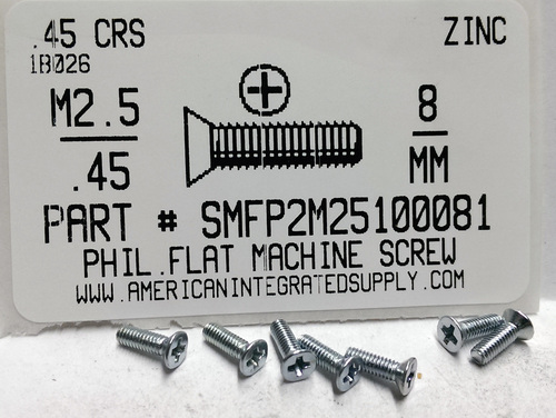 M2.5-.45X8mm FLAT HEAD PHILLIPS MACHINE SCREW STEEL ZINC D965