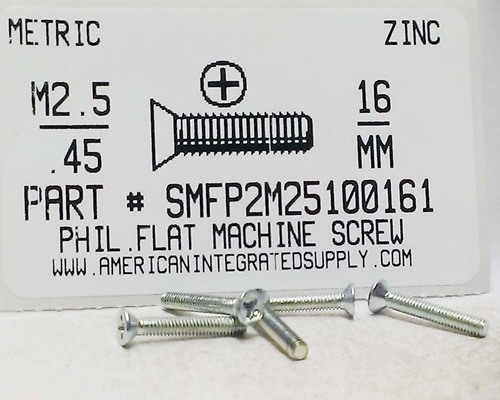 M2.5-.45X16mm FLAT HEAD PHILLIPS MACHINE SCREW STEEL ZINC D965