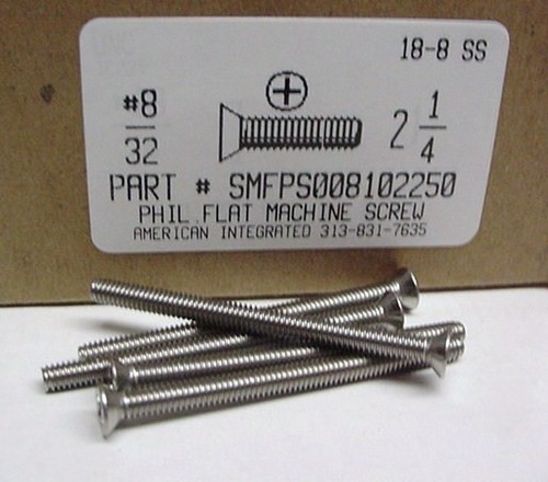 #8-32X2-1/4 FLAT HEAD PHILLIPS MACHINE SCREW 18-8 STAINLESS STEEL