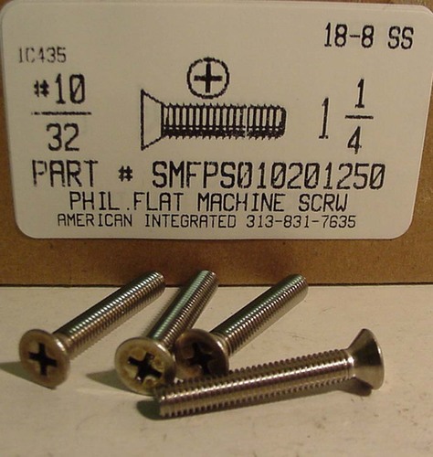 #10-32X1-1/4 FLAT HEAD PHILLIPS MACHINE SCREW 18-8 STAINLESS STEEL