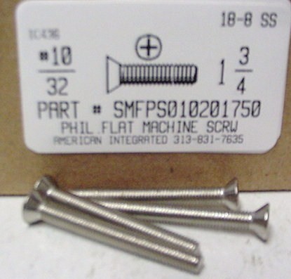 #10-32X1-3/4 FLAT HEAD PHILLIPS MACHINE SCREW 18-8 STAINLESS STEEL