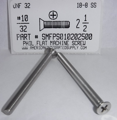 #10-32X2-1/2 FLAT HEAD PHILLIPS MACHINE SCREW 18-8 STAINLESS STEEL